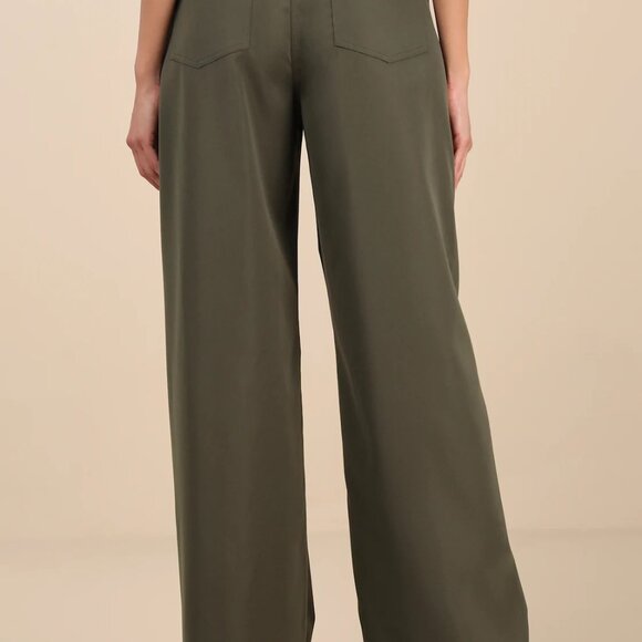 Lulus Baron Olive Green Belted High-Rise Wide-Leg Pants- Size Small- NWT - Picture 2 of 7